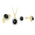 thumbnail image 1 of RYLOS Matching Jewelry Set 14K Yellow Gold Princess Diana Inspired Earrings, Ring & Necklace W/ 18" Chain Gemstone & Diamonds 8X6MM Black Star Sapphire Birthstone; Size 7, 1 of 10