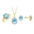 thumbnail image 1 of RYLOS Matching Jewelry Set 14K Yellow Gold Princess Diana Inspired Earrings, Ring & Necklace W/ 18" Chain Gemstone & Diamonds 8X6MM Blue Topaz December Birthstone; Size 8, 1 of 10
