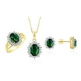 thumbnail image 1 of RYLOS Matching Jewelry Set 14K Yellow Gold Princess Diana Inspired Earrings, Ring & Necklace W/ 18" Chain Gemstone & Diamonds 8X6MM Green Sapphire Birthstone; Size 5, 1 of 10