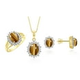 thumbnail image 1 of RYLOS Matching Jewelry Set 14K Yellow Gold Princess Diana Inspired Earrings, Ring & Necklace W/ 18" Chain Gemstone & Diamonds 8X6MM Tiger Eye November Birthstone; Size 7, 1 of 10