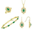 thumbnail image 1 of RYLOS Matching Jewelry Set Floral Design: Yellow Gold Plated Silver Tennis Bracelet, Earrings, Ring & Necklace. Gemstone & Diamonds. Emerald May Birthstone Ring size 7, 1 of 9