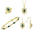 thumbnail image 1 of RYLOS Matching Jewelry Set Floral Design: Yellow Gold Plated Silver Tennis Bracelet, Earrings, Ring & Necklace. Gemstone & Diamonds. Green Sapphire September Birthstone Jewelry size 9, 1 of 9