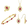 thumbnail image 1 of RYLOS Matching Jewelry Set Floral Design: Yellow Gold Plated Silver Tennis Bracelet, Earrings, Ring & Necklace. Gemstone & Diamonds. Ruby July Birthstone Ring size 6, 1 of 9