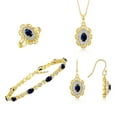thumbnail image 1 of RYLOS Matching Jewelry Set Floral Design: Yellow Gold Plated Silver Tennis Bracelet, Earrings, Ring & Necklace. Gemstone & Diamonds. Sapphire September Birthstone Jewelry size 7, 1 of 9
