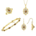 thumbnail image 1 of RYLOS Matching Jewelry Set Floral Design: Yellow Gold Plated Silver Tennis Bracelet, Earrings, Ring & Necklace. Gemstone & Diamonds. Tiger Eye November Birthstone Jewelry size 5, 1 of 9