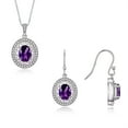 thumbnail image 1 of RYLOS Matching Jewelry Set Sterling Silver Princess Diana Inspired Ring & Pendant Necklace. Gemstone & Diamonds, 8X6MM Amethyst February Birthstone; Size 10, 1 of 7
