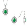 thumbnail image 1 of RYLOS Matching Jewelry Set Sterling Silver Princess Diana Inspired Ring & Pendant Necklace. Gemstone & Diamonds, 8X6MM Emerald May Birthstone; Friendship Size 8, 1 of 7