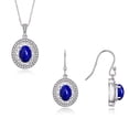 thumbnail image 1 of RYLOS Matching Jewelry Set Sterling Silver Princess Diana Inspired Ring & Pendant Necklace. Gemstone & Diamonds, 8X6MM Lapis September Birthstone; Size 9, 1 of 7