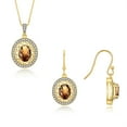 thumbnail image 1 of RYLOS Matching Jewelry Set Yellow Gold Plated Silver Princess Diana Inspired Ring & Pendant Necklace. Gemstone & Diamonds, 8X6MM Smoky Quartz June Birthstone; Size 6, 1 of 7
