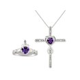 thumbnail image 1 of RYLOS Matching Jewelry Sterling Silver Claddagh Ring & Cross Necklace. Heart Gemstone & Diamonds, 6MM Amethyst February Birthstone; Size 10, 1 of 9