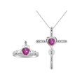 thumbnail image 1 of RYLOS Matching Jewelry Sterling Silver Claddagh Ring & Cross Necklace. Heart Gemstone & Diamonds, 6MM Star Ruby July Birthstone; Friendship Size 7, 1 of 9