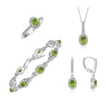 thumbnail image 1 of RYLOS Matching Jewelry: Sterling Silver Designer Halo Tennis Bracelet, Earrings, Ring & Necklace.7"-8" Adjustable, 18" Chain. Peridot August Birthstone; Size 8, 1 of 9