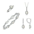 thumbnail image 1 of RYLOS Matching Jewelry: Sterling Silver Designer Halo Tennis Bracelet, Earrings, Ring & Necklace.  7X5MM, 6X4MM & 5X3MM Opal October  Birthstone; Size 8, 1 of 9