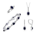thumbnail image 1 of RYLOS Matching Jewelry: Sterling Silver Designer Halo Tennis Bracelet, Earrings, Ring & Necklace.  Sapphire September Birthstone; Size 9, 1 of 9