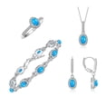 thumbnail image 1 of RYLOS Matching Jewelry: Sterling Silver Designer Halo Tennis Bracelet, Earrings, Ring & Necklace.  Turquoise December Birthstone; Size 9, 1 of 9