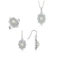 thumbnail image 1 of RYLOS Matching Jewelry Sterling Silver Floral Halo Pendant Necklace, Earrings & Ring. Gemstone & Genuine Diamonds, 18" Chain. 6X4MM  Opal October Birthstone; Size 10, 1 of 9