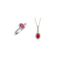 thumbnail image 1 of RYLOS Matching Jewelry  Sterling Silver Floral Halo Pendant Necklace & Matching Ring. Gemstone & Genuine Diamonds, 18" Chain. 6X4MM  Ruby July Birthstone Jewelry Size 6, 1 of 5