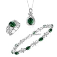 thumbnail image 1 of RYLOS Matching Jewelry Sterling Silver Love Knot Set: Tennis Bracelet, Ring & Necklace. Gemstone & Diamonds, 9X7MM & 6X4MM Green Sapphire September Birthstone; Size 9, 1 of 9