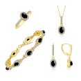 thumbnail image 1 of RYLOS Matching Jewelry:  Yellow Gold Plated Silver Halo Designer  - Tennis Bracelet, Earrings, Ring & Necklace. Cabochon Onyx October  Birthstone; Size 8, 1 of 9