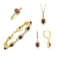 thumbnail image 1 of RYLOS Matching Jewelry:  Yellow Gold Plated Silver Halo Designer  - Tennis Bracelet, Earrings, Ring & Necklace. Garnet January  Birthstone; Size 7, 1 of 10