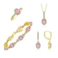 thumbnail image 1 of RYLOS Matching Jewelry:  Yellow Gold Plated Silver Halo Designer  - Tennis Bracelet, Earrings, Ring & Necklace. Pink Ice October  Birthstone; Size 6, 1 of 10