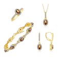 thumbnail image 1 of RYLOS Matching Jewelry:  Yellow Gold Plated Silver Halo Designer  - Tennis Bracelet, Earrings, Ring & Necklace. Smoky Quartz June  Birthstone; Size 10, 1 of 10