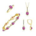 thumbnail image 1 of RYLOS Matching Jewelry:  Yellow Gold Plated Silver Halo Designer  - Tennis Bracelet, Earrings, Ring & Necklace. Star Ruby July  Birthstone; Size 10, 1 of 9