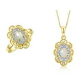 thumbnail image 1 of RYLOS Matching Set 14K Yellow Gold Floral Pattern Halo Pendant Necklace & Ring. Gemstone & Diamonds, 18" Chain. 6X4MM Opal African October Birthstone; Size 5, 1 of 11