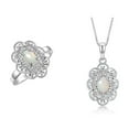 thumbnail image 1 of RYLOS Matching Set Sterling Silver Floral Halo Pendant Necklace & Ring. Gemstone &  Diamonds, 18" Chain. 6X4MM  Opal African October Birthstone; Size 9, 1 of 6