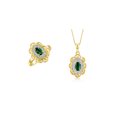 thumbnail image 1 of RYLOS Matching Set Yellow Gold Plated Silver Floral Halo Design: Pendant Necklace & Ring. Gemstone &  Diamonds, 18" Chain. 6X4MM Green Sapphire September Birthstone Jewelry Size 9, 1 of 9