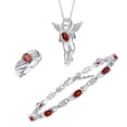 thumbnail image 1 of RYLOS Matching jewelry Sterling Silver Guardian Angel Set: Necklace, Tennis Bracelet, & Ring. Gemstone & Diamonds, 7"-8" Wrist & 18" Chain.  Garnet January Birthstone; Size 6, 1 of 9