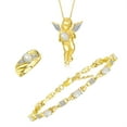 thumbnail image 1 of RYLOS Matching jewelry Yellow Gold Plated Silver Guardian Angel Set: Necklace, Tennis Bracelet, & Ring Gemstone W/ Diamonds Adjustable 7"-8" Wrist & 18" Chain Opal African Birthstone; Size 7, 1 of 2