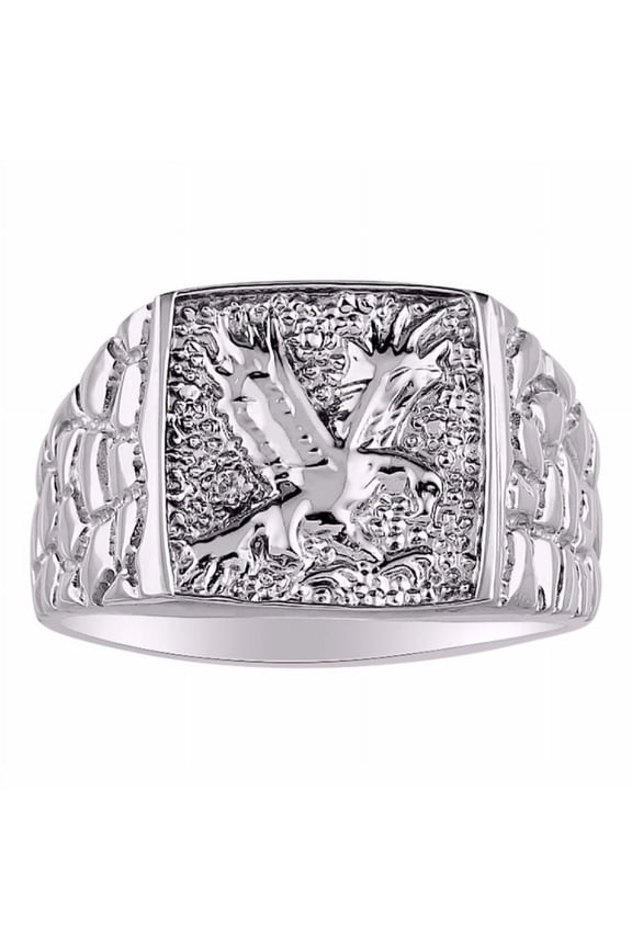 Men's 14K White Gold Ring with Diamonds, Featuring Designer Patriotic Eagle Design - Stylish Men's Gold Rings - Premium Men's Jewelry Size 9