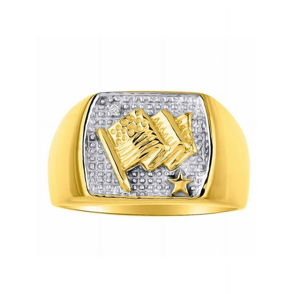 RYLOS Men's 14K Yellow Gold Patriotic USA Flag Ring with Diamond – Men's Jewelry Size 8