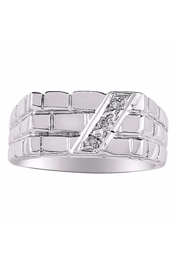 Men's Brick Style Ring with Diamonds – Designer Jewelry for Men Sizes 6-13 in Sterling Silver Size 13