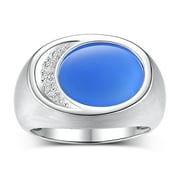 RYLOS Men's Designer Ring in Sterling Silver 925 Features Diamonds around Blue Quartz - Available Size 8