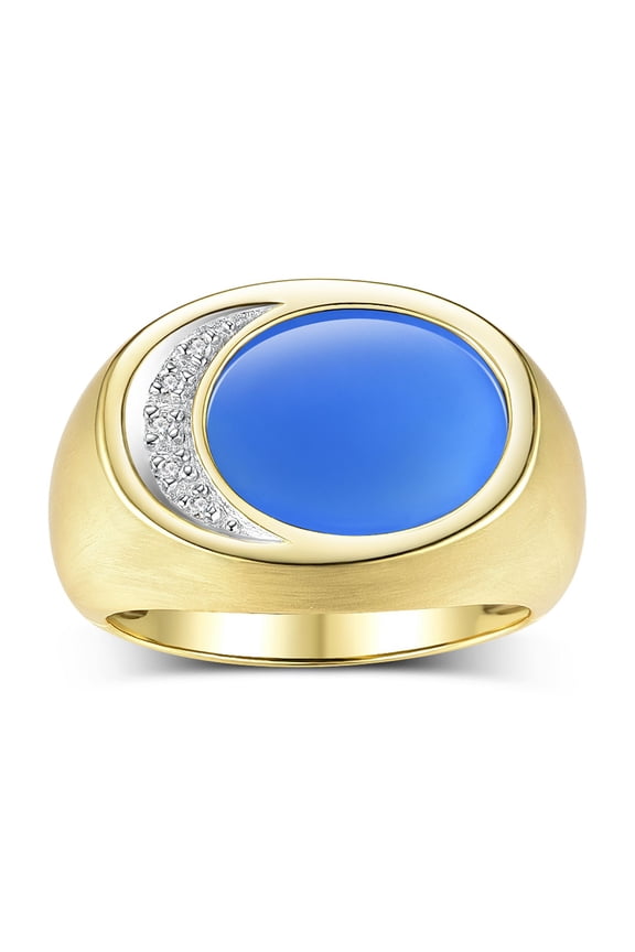 Men's Designer Ring in Yellow Gold Plated Silver 925: Features Diamonds around Blue Quartz  - Available  Size 13