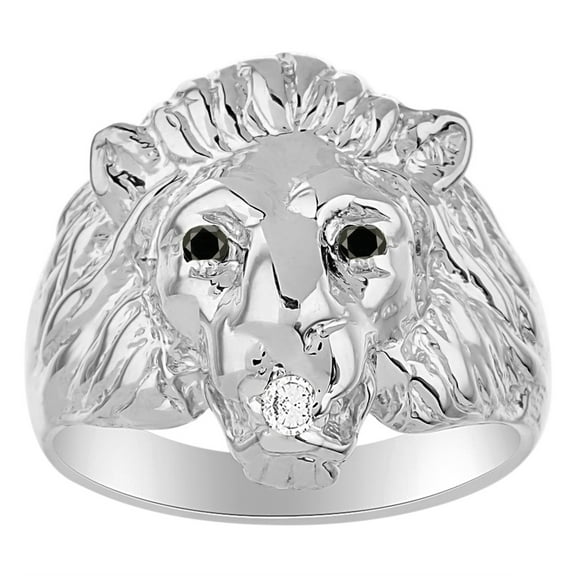 RYLOS Men's Lion Head Ring with Gemstone Eyes & Diamond Mouth – Fun Designer Rings in Sterling Silver Onyx  Jewelry Size 10