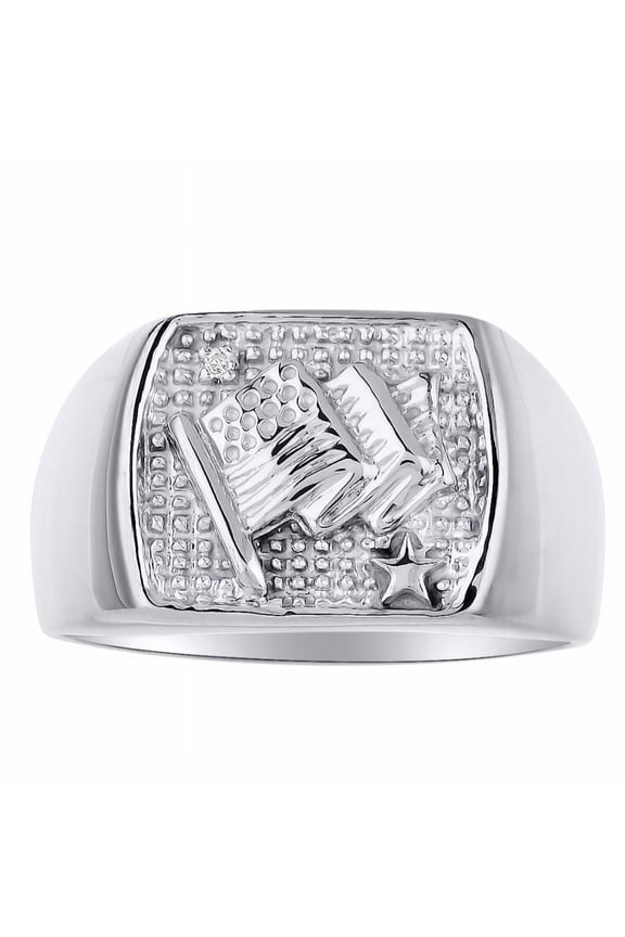 Men's Patriotic USA Flag Ring with Diamond – Men's Jewelry Sterling Silver Size 11