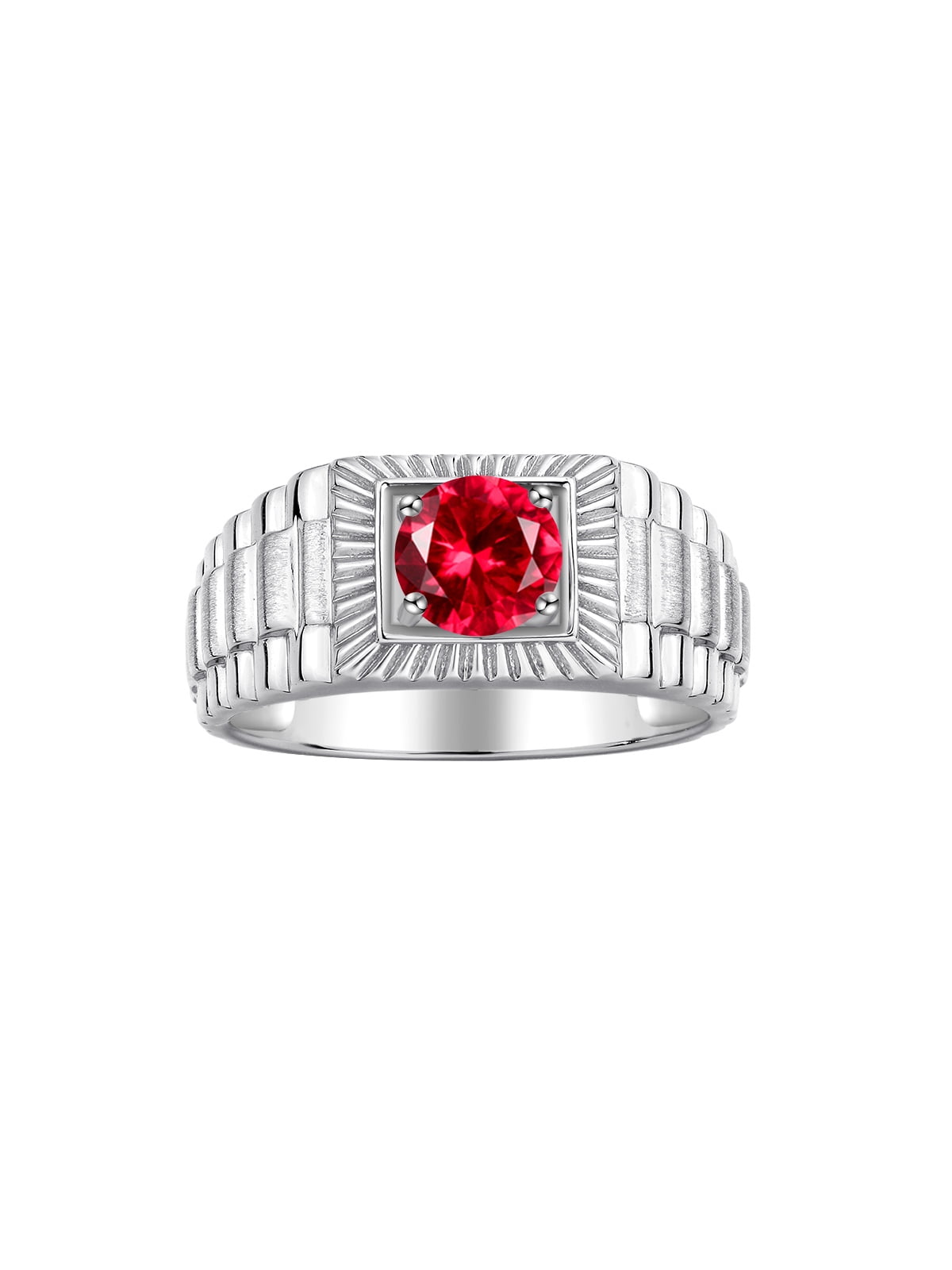 RYLOS Men's Ring 14K White Gold Ring, 7MM Round Shape Gemstone Designer ...