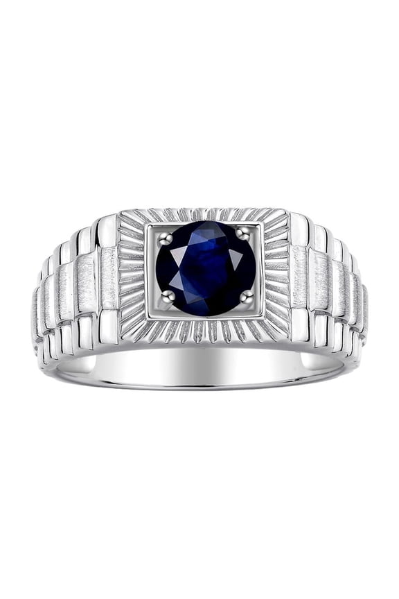 Men's Ring 14K White Gold Ring, 7MM Round Shape Gemstone Designer Style Rings Sapphire September Birthstone Rings Gold Size 10