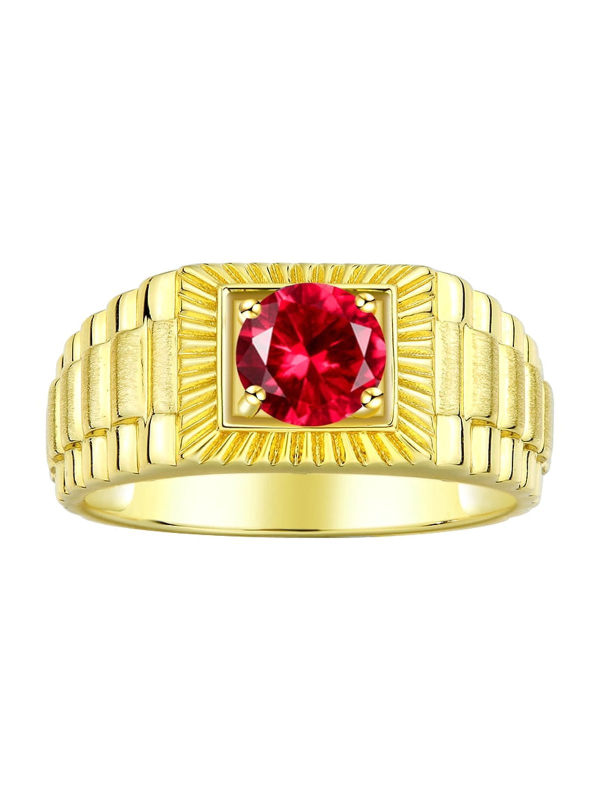RYLOS Men's Ring 14K Yellow Gold Ring, 7MM Round Shape Gemstone ...