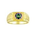 thumbnail image 1 of RYLOS Men's Ring 14K Yellow Gold Ring, 7MM Round Shape Gemstone Designer Style Rings Alexandrite June Birthstone Rings Gold Size 8, 1 of 8