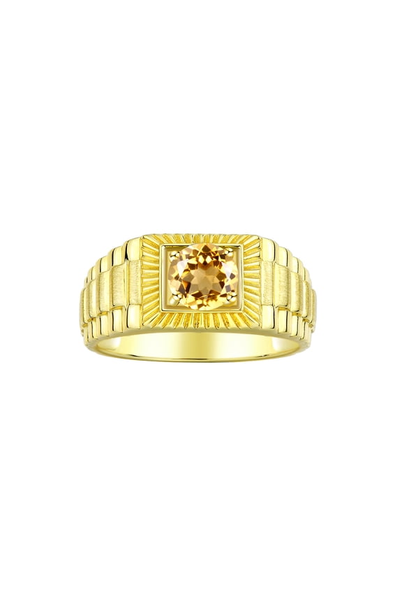 Men's Ring 14K Yellow Gold Ring, 7MM Round Shape Gemstone Designer Style Rings Citrine November Birthstone Rings Gold Size 10