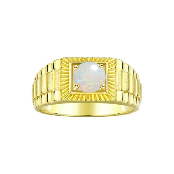 RYLOS Men's Ring 14K Yellow Gold Ring, 7MM Round Shape Gemstone Designer Style Rings Opal October Birthstone Rings Gold Size 13