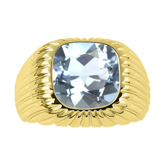 RYLOS Men's Ring - Gorgeous 12MM Aquamarine in 14K Yellow Gold Size 13
