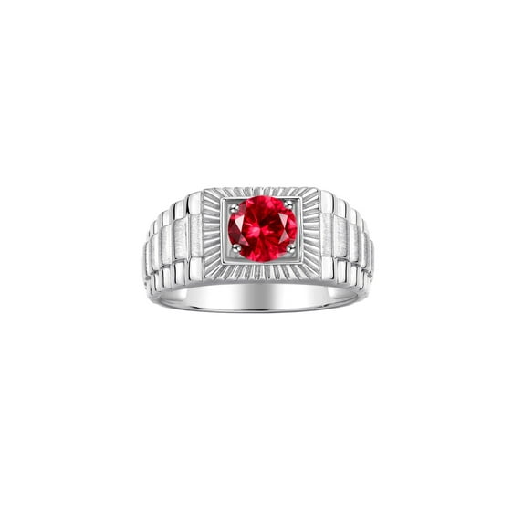 RYLOS Men's Ring Sterling Silver Ring, 7MM Round Shape Gemstone Designer Style Ring Fun & Fabulous Ruby July Birthstone Rings Silver Size 12