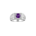 thumbnail image 1 of RYLOS Men's Ring Sterling Silver Ring, 7MM Round Shape Gemstone Designer Style Rings Amethyst February Birthstone Rings Silver Size 12, 1 of 7