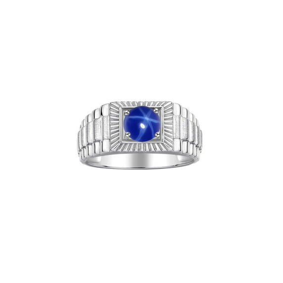 RYLOS Men's Ring Sterling Silver Ring, 7MM Round Shape Gemstone Designer Style Rings Blue Star Sapphire September Birthstone Rings Silver Size 9