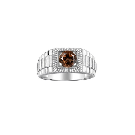 RYLOS Men's Ring Sterling Silver Ring, 7MM Round Shape Gemstone Designer Style Rings Smoky Quartz June Birthstone Rings Silver Size 8